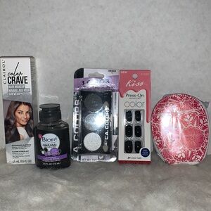 Bundle hair makeup, micellar water, eyeshadow, press-on manicure, manicure kit